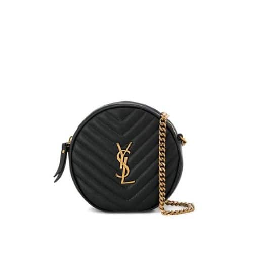 Saint Laurent Vinyle Round Camera Bag In Chevron Quilted Grain De Poudre Embossed Leather 18Cm