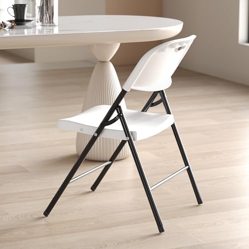Nazhura 350 Weight Limit Heavy Duty Plastic Folding Chair with Reinfoced Steel Frame for Indoor and Outdoor, Wedding, Party, Restaurant, Meeting Room, Patio and Garden (White, 4 Pack)