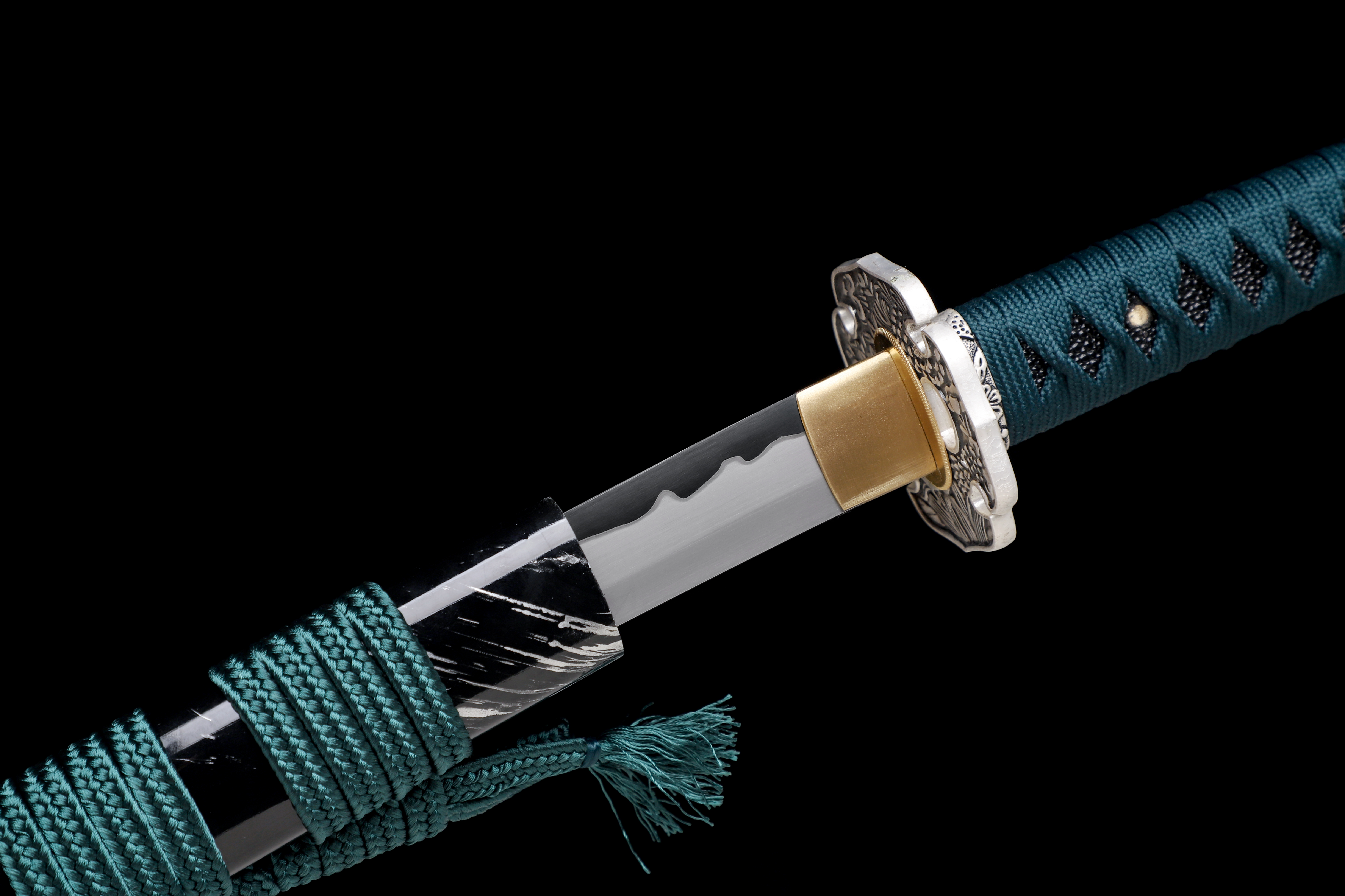 Handmade Katana 9260 Spring Steel Frost Wind Black White Blade Full Tang
