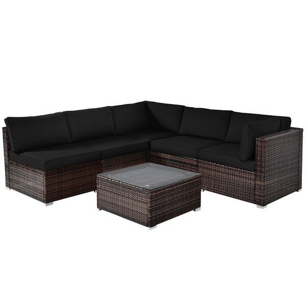 Costway 6PCS Patio Rattan Furniture Set Cushioned Sofa Coffee Table