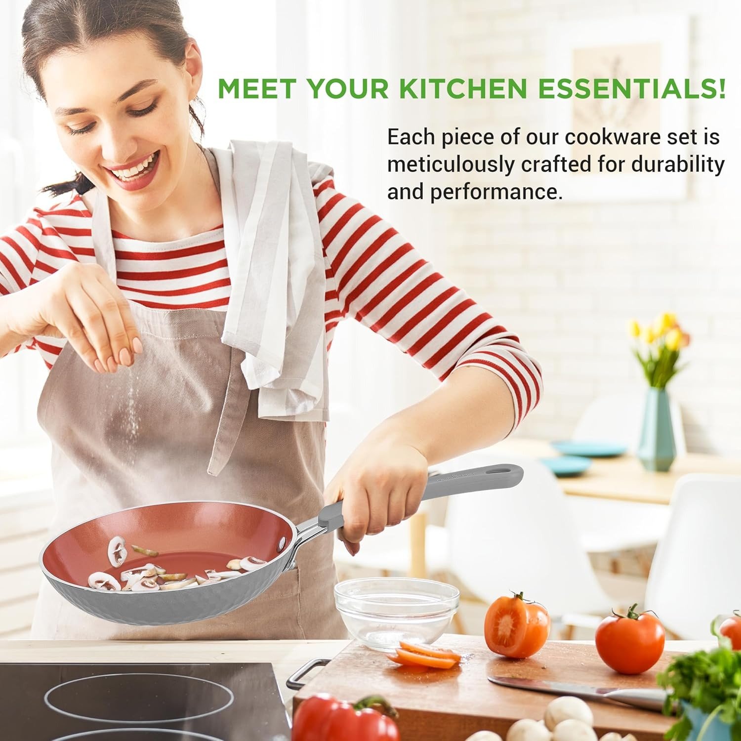 11-Piece Gray Ceramic Nonstick Cookware Set PTFE/PFOA/PFOS Free Induction Compatible Oven Safe