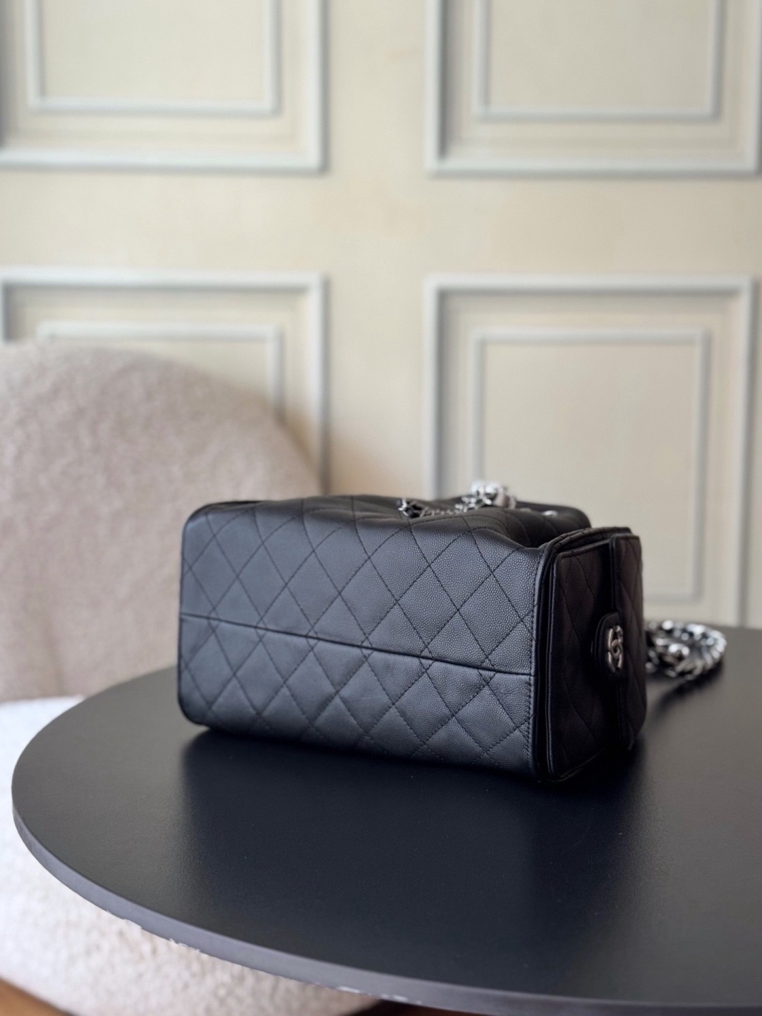 Chanel 25bag 25C Caviar leather black & silver small
