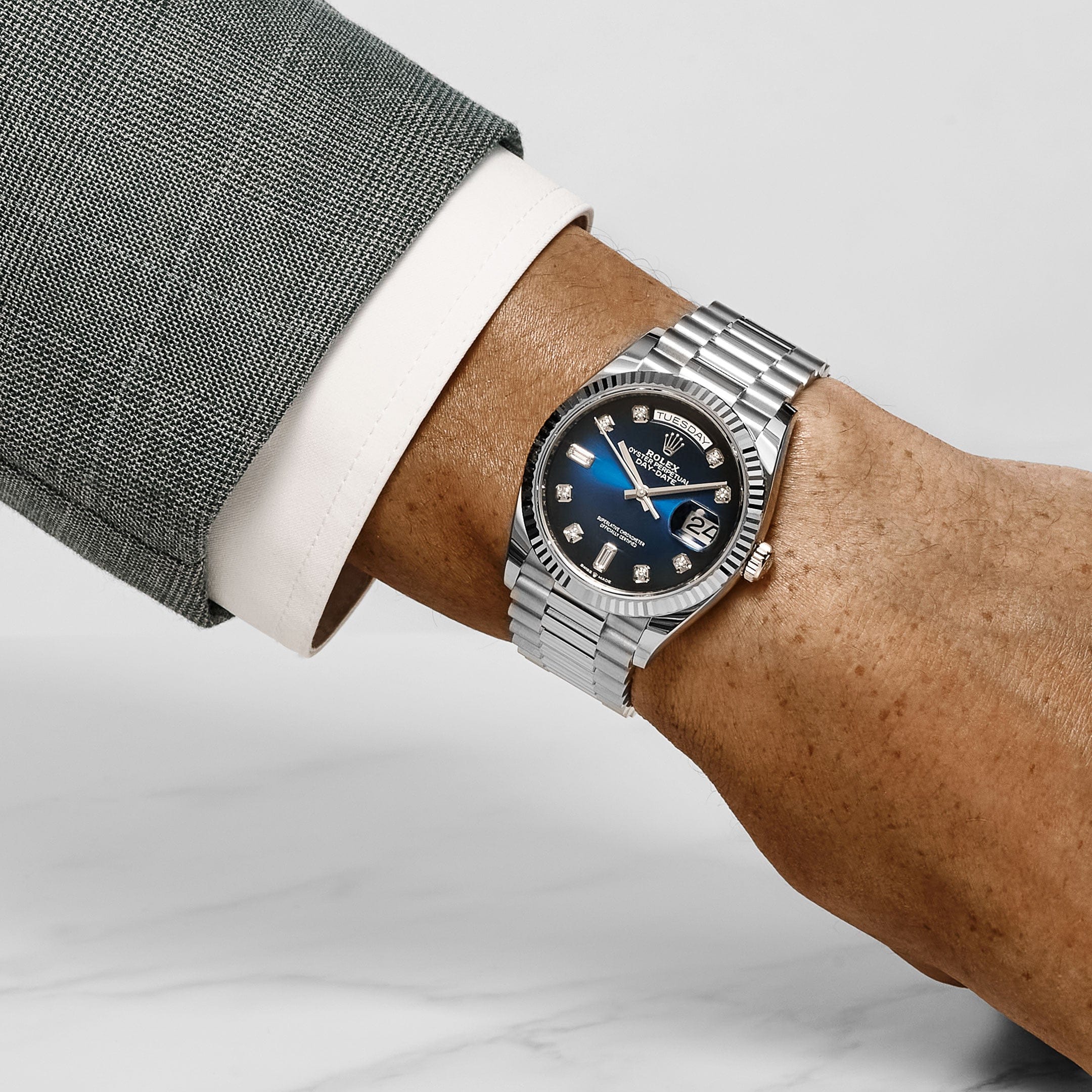 Rolex Day-Date 36 128239 White Gold Blue Ombre Diamond Dial