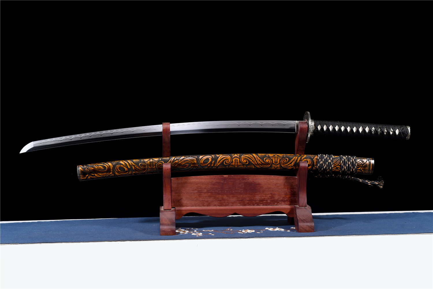 Handmade Japanese Katana Wootz Steel Clay Tempered Dragon Tsuba Full Tang