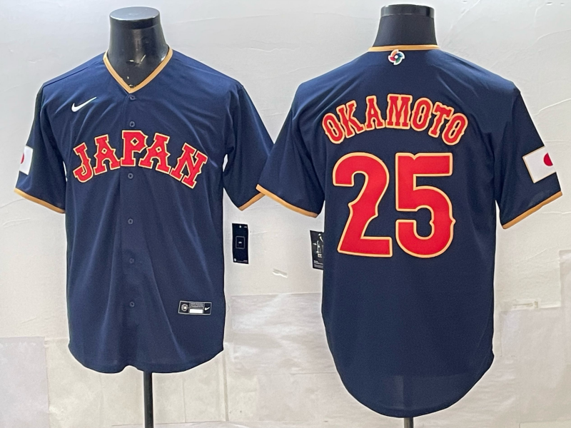 Men's Japan Baseball Kazuma Okamoto #25 Navy 2026 World Baseball Classic Stadium Jersey