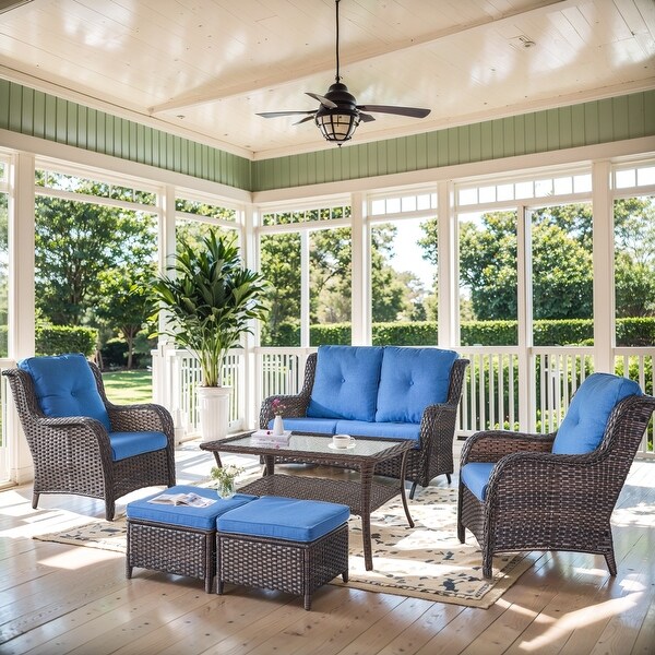 Outdoor Glider Sofa with Patio Chair and Ottoman