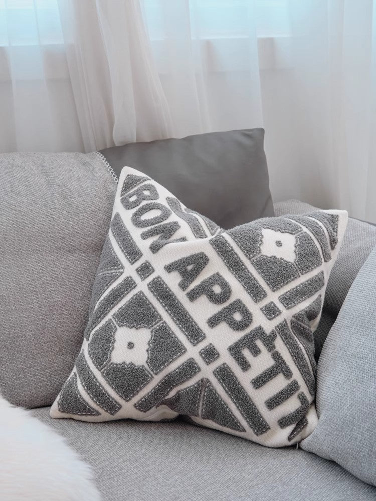 BD051 - French Bon Appetit Tin Gray Cream Sofa Pillow: Living Room Creative Cushion
