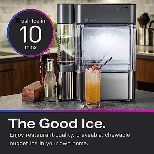 Chewable Crunchable Countertop Nugget Ice Maker, Scoop included, 38 lbs in 24 hours, Pellet Ice Machine with WiFi & Smart Connected, Stainless Steel