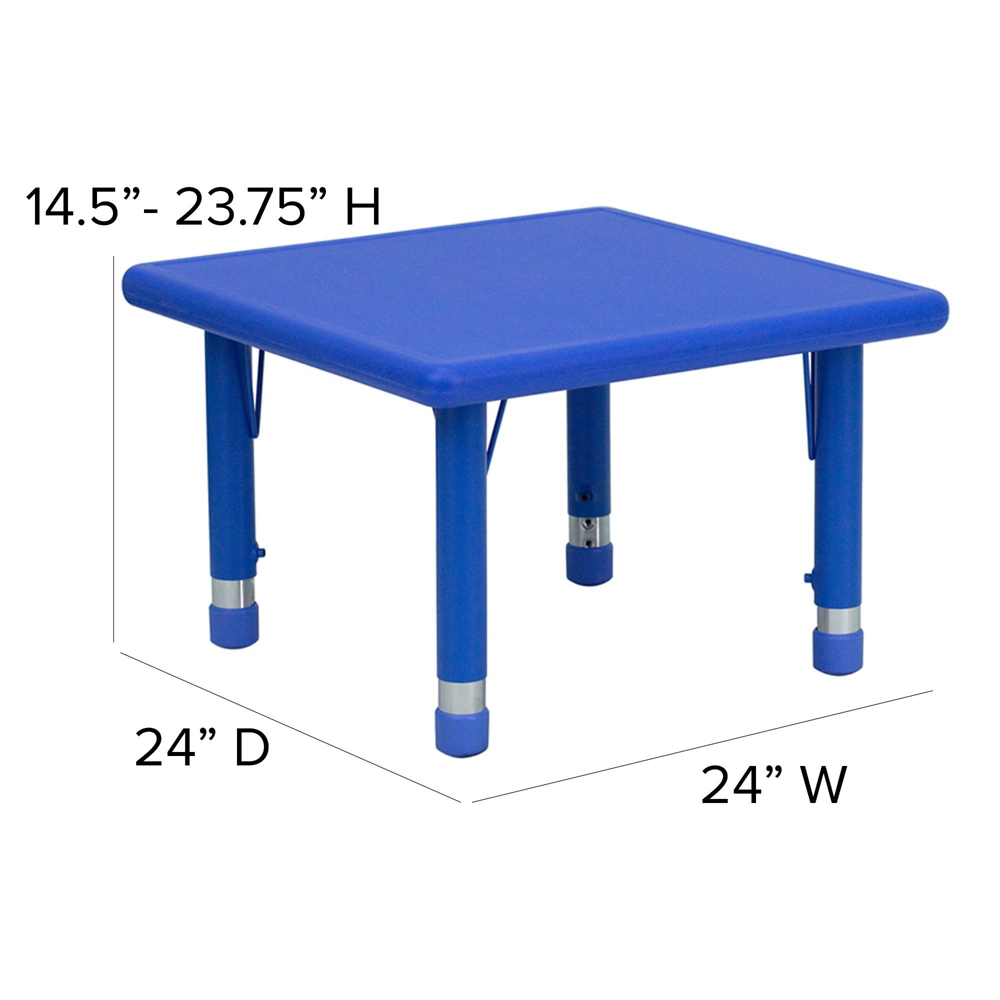 Flash Furniture Square Adjustable Plastic Activity Table Set with 4 School Stack Chairs, Blue