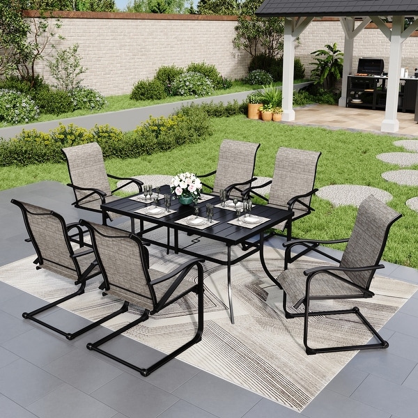 7 Pieces Patio Dining Set,6 x C Spring Motion Chairs Textilene and 1 Metal Table with 2.6