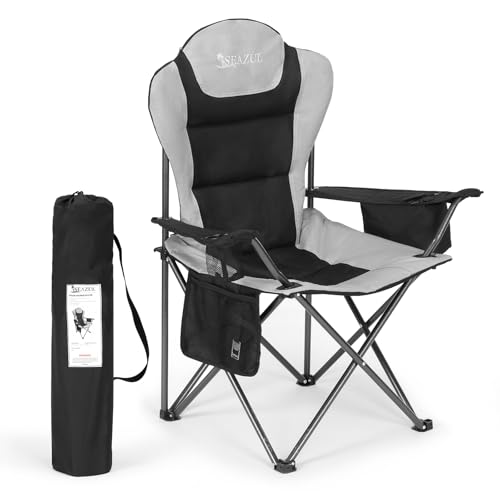 Camping Chairs 2 Pack, Camp Chair for Adults, Folding Chairs for Outside, Support 380 LBS, Portable Travel Lawn Outdoor Camping Chairs with Cup Holder & Cooler Bag, Sports Chairs for Baseball