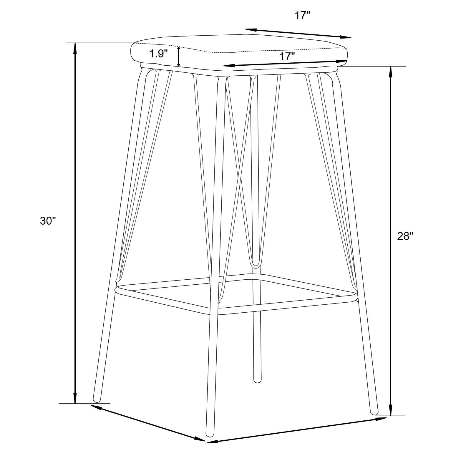 LeisureMod Millard Leather Bar Stool with Metal Frame Charcoal Black / Set of 2