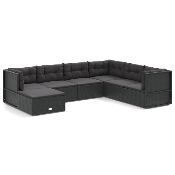 vidaXL 5 Piece Patio Lounge Set with Cushions Black Poly Rattan