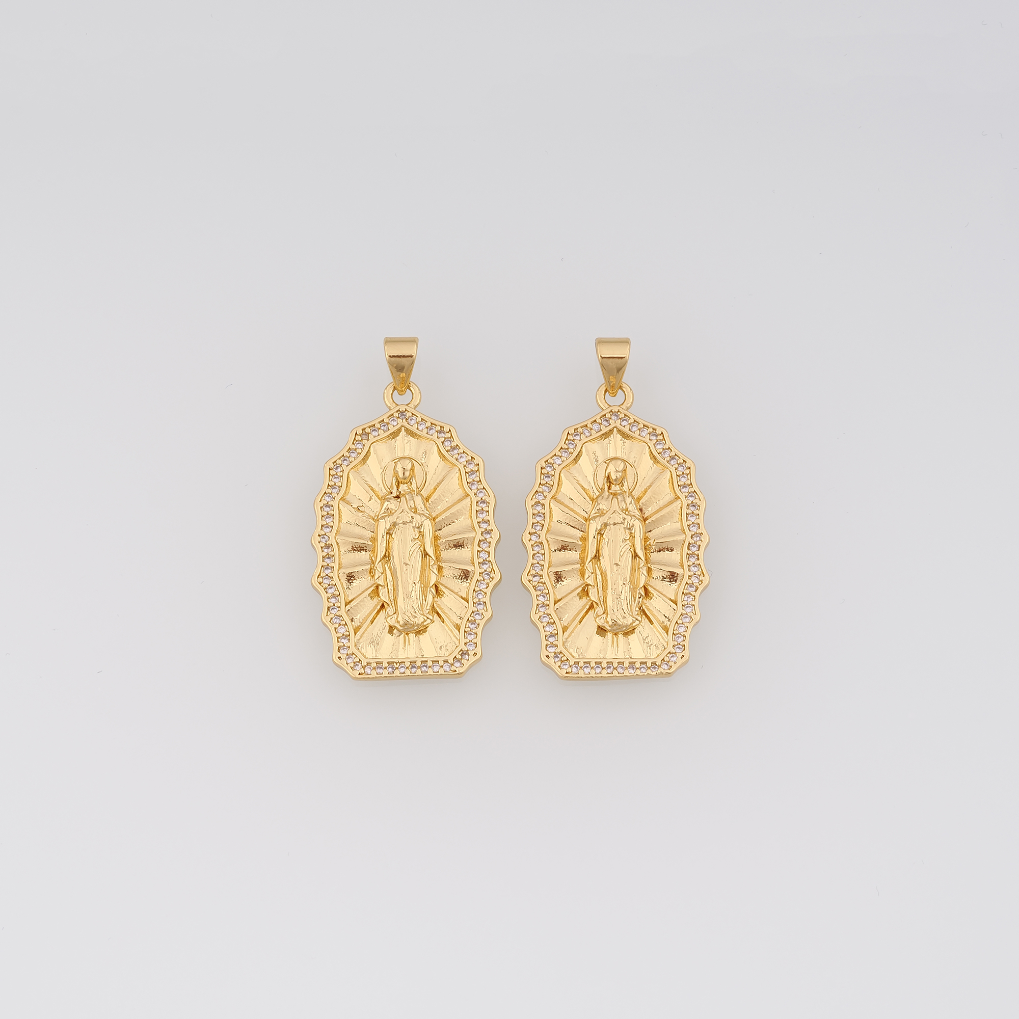 18K Gold Filled Virgin Mary Pendant,CZ Micro Pave Religious Charm Earrings Necklace for DIY Jewelry Making Supply