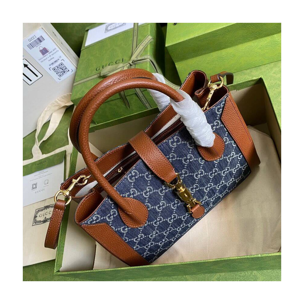 Gucci Jackie 1961 Medium Tote Bag in Blue Denim 30cm