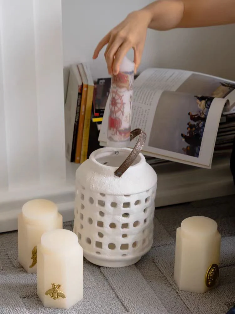 DC110 - Handheld! Ceramic artist Wabi-Sabi hand-carved blank candlestick outdoor wind lamp fireplace interior ornament