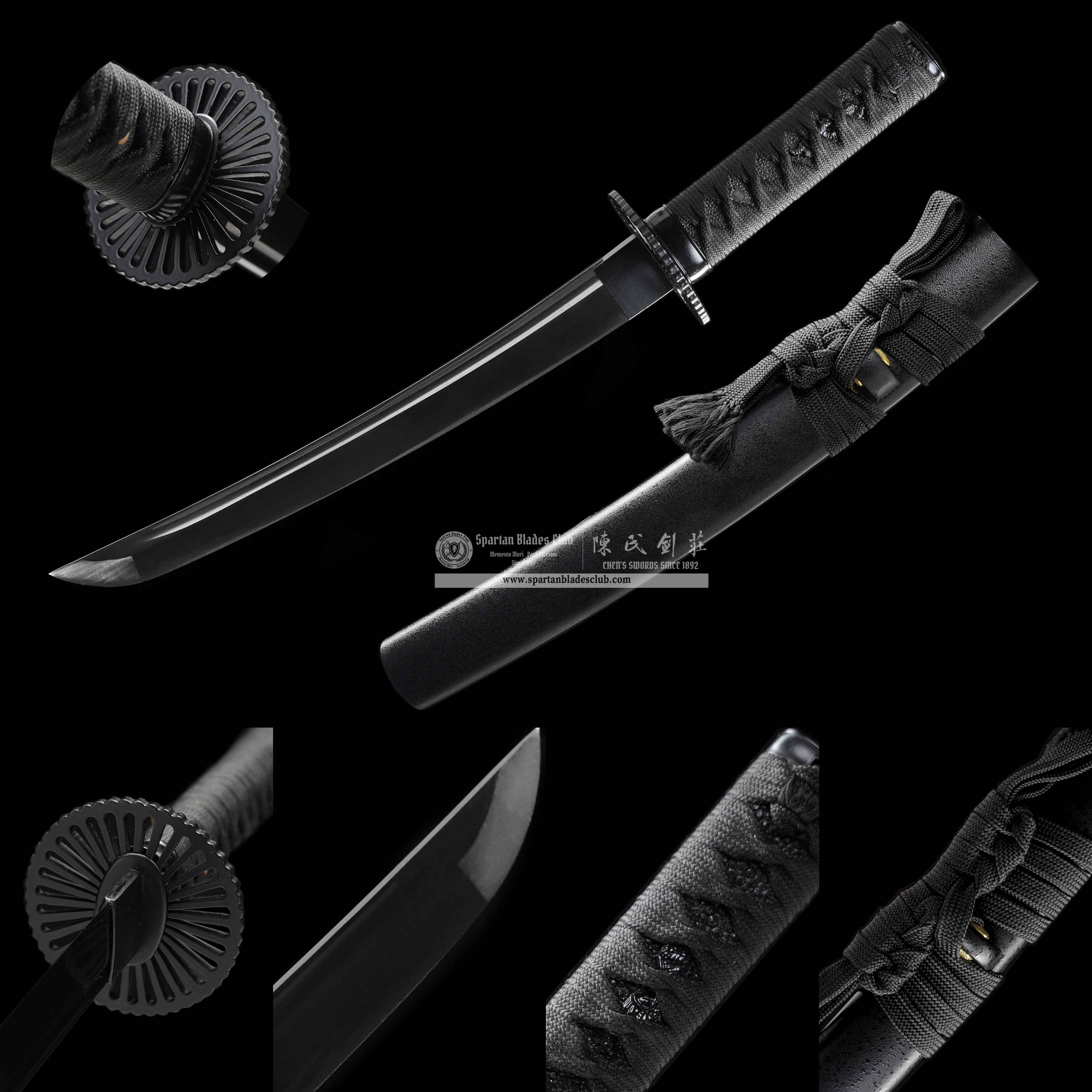 🌟TK70🌟Dark Shadow Samurai (暗影武士) Daisho -Katana & Wakizashi - Black Damascus Steel - Battle Ready - Full Tang - S.B.C & CHEN'S SWORDS - Spartan Blades Club - 陳氏劍莊1892