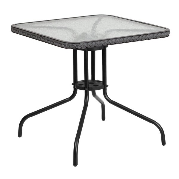 28'' Square Tempered Glass Metal Table with Rattan Edging