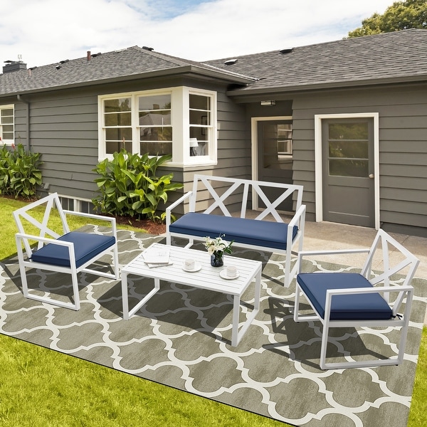Costway 4PCS Patio Conversation Furniture Set Armrest Cushioned