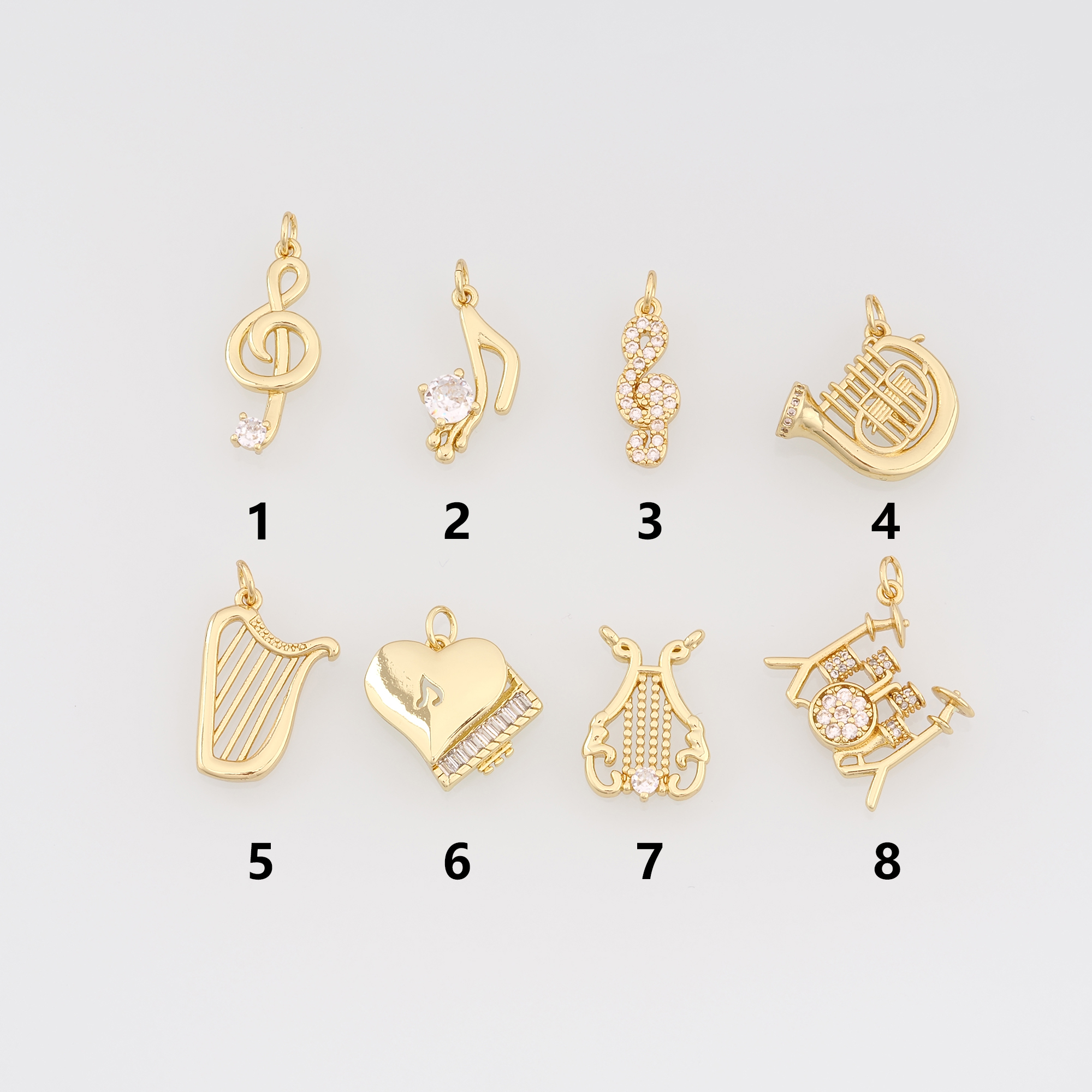18K Gold Filled Note Pendant,Harp Pendant,CZ Musical Instrument Charm Earrings Necklace for DIY Jewelry Making Supply