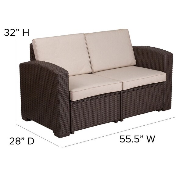 Faux Rattan Loveseat with AllWeather Cushions