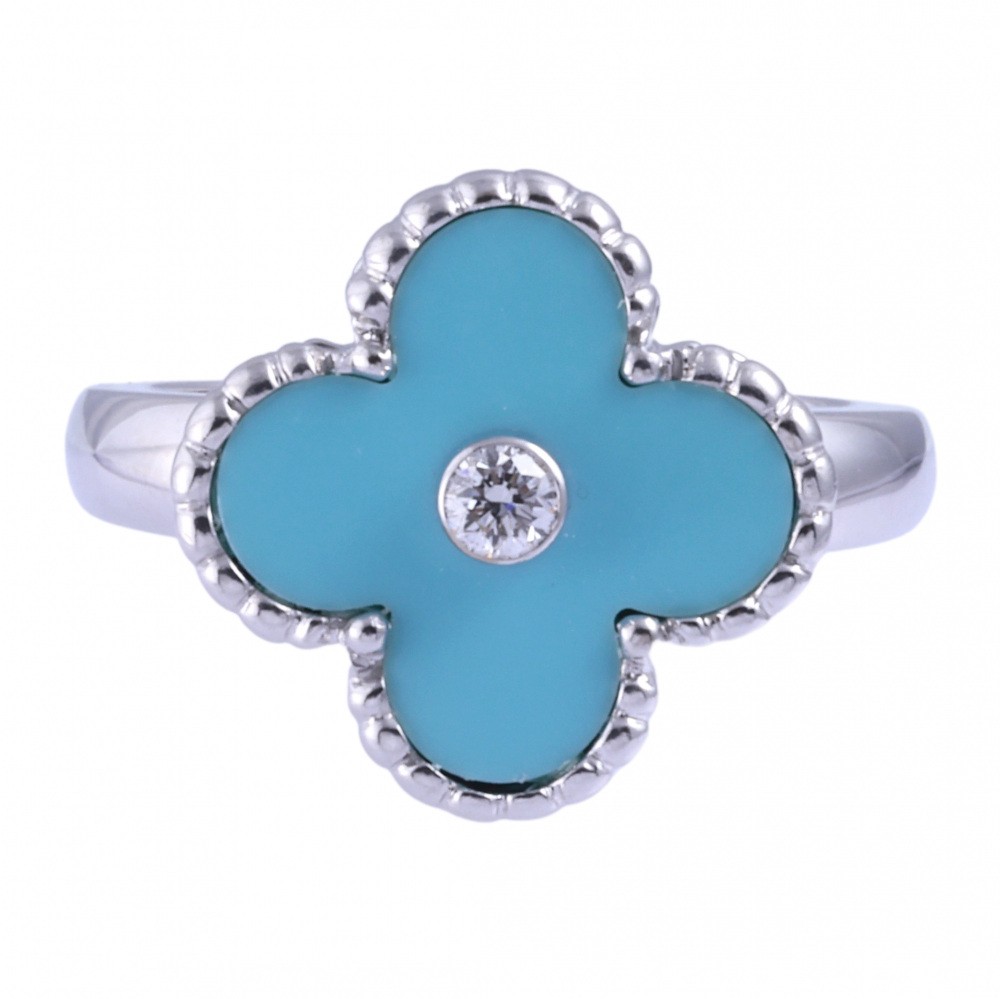 Van Cleef & Arpels Vintage Alhambra Turquoise Ring 18K White Gold