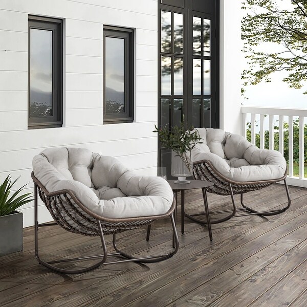 Outdoor Rattan Rocker Recliner Chair With Polyester Padded Cushion (set of 2)