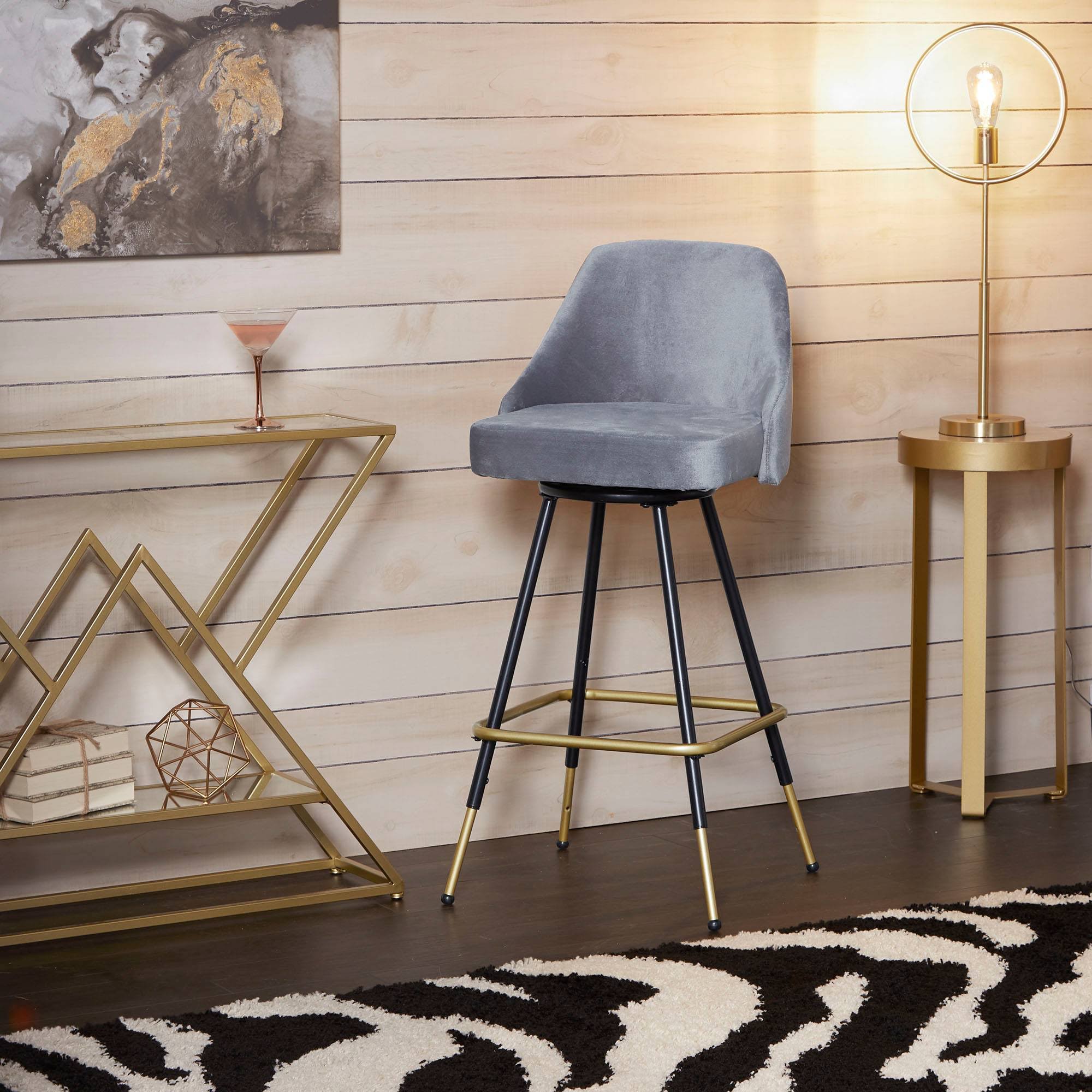 Silverwood Grey/Flat Black and Victor Mid Century Swivel Barstool