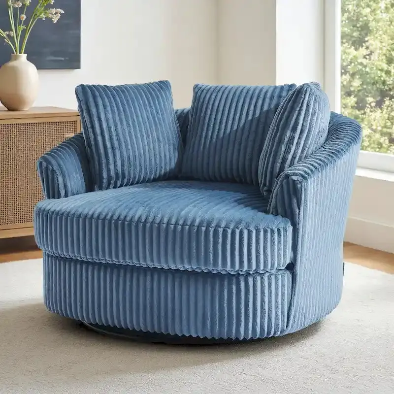Recessed-Arm Swivel Barrel Chair – Slipcovered Barrel Accent Chair with Recessed Arms