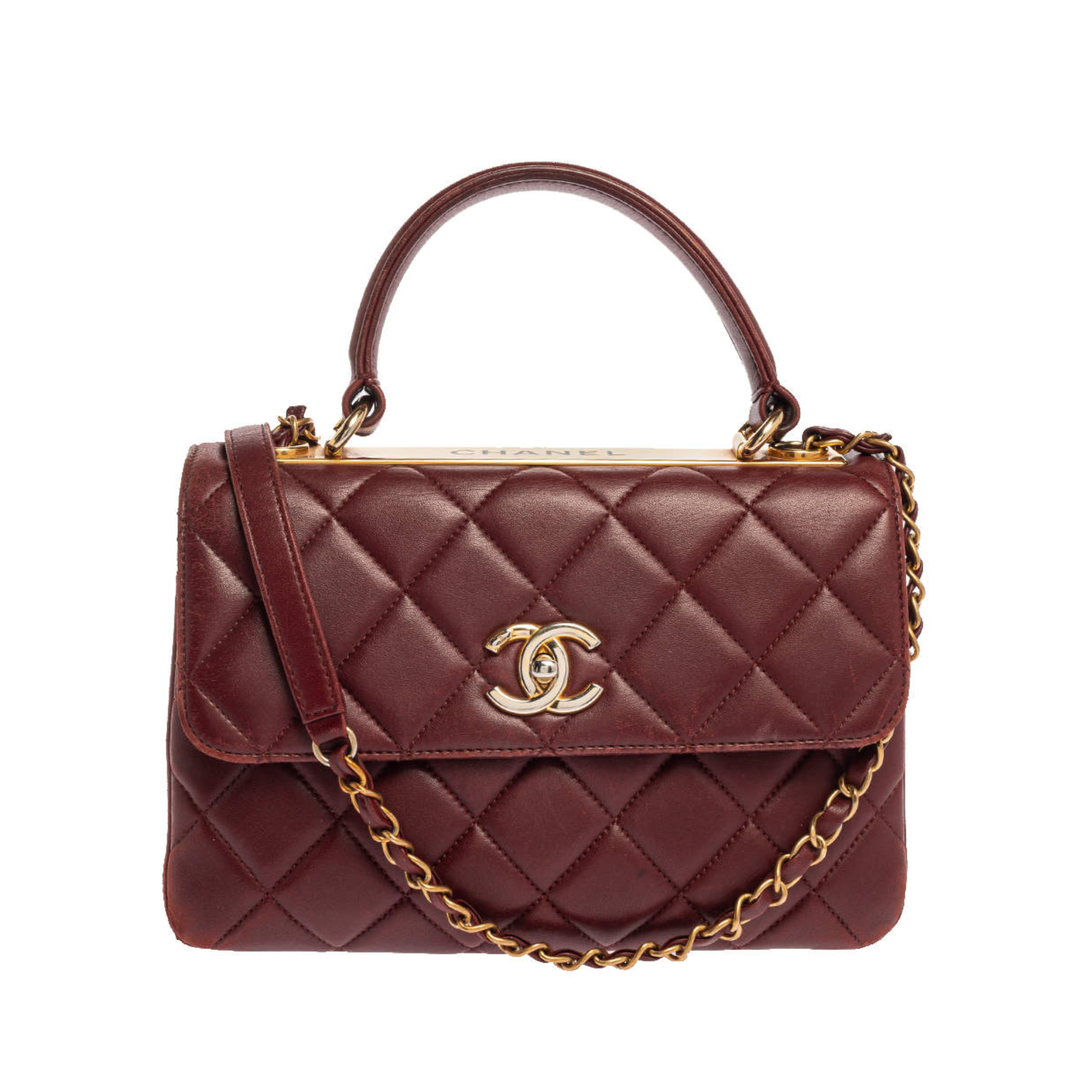 Chanel Flap Bag With Top Handle Burgundy 25Cm/9.8in