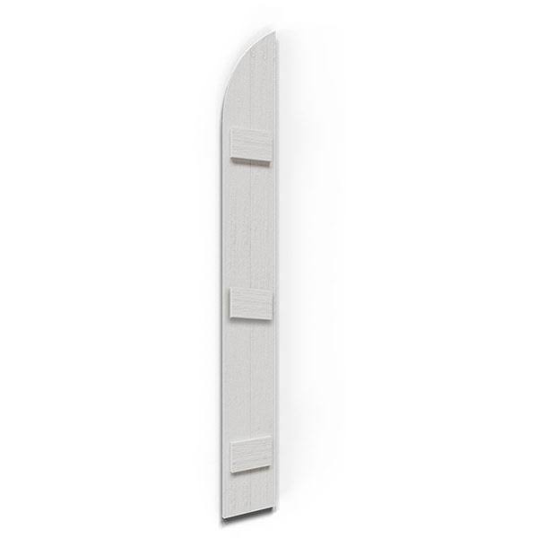 10 3/4x22W x 55x22H (44x22 Low Side) Rustic Two Board Joined Board-n-Batten Faux Wood Shutters w/Quarter Round Arch Top (Per Pai