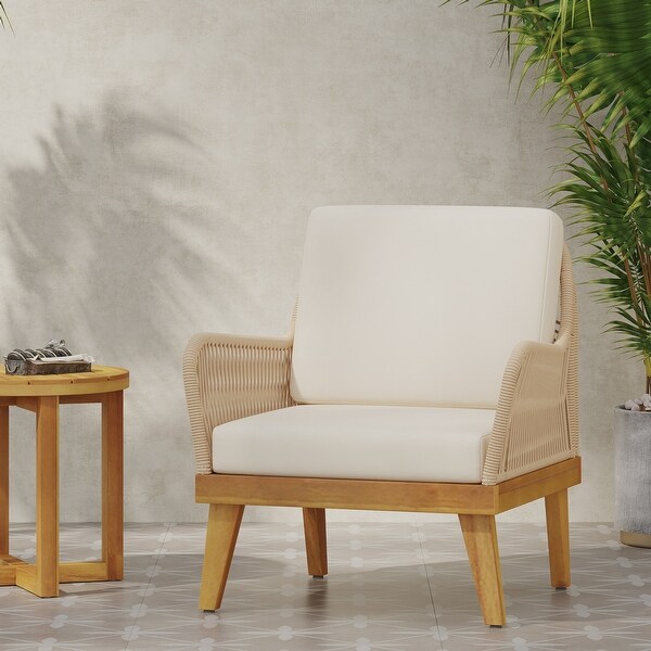 Annisa Acacia Wood and Rope Outdoor Club Chair with Cushions by Christopher Knight Home