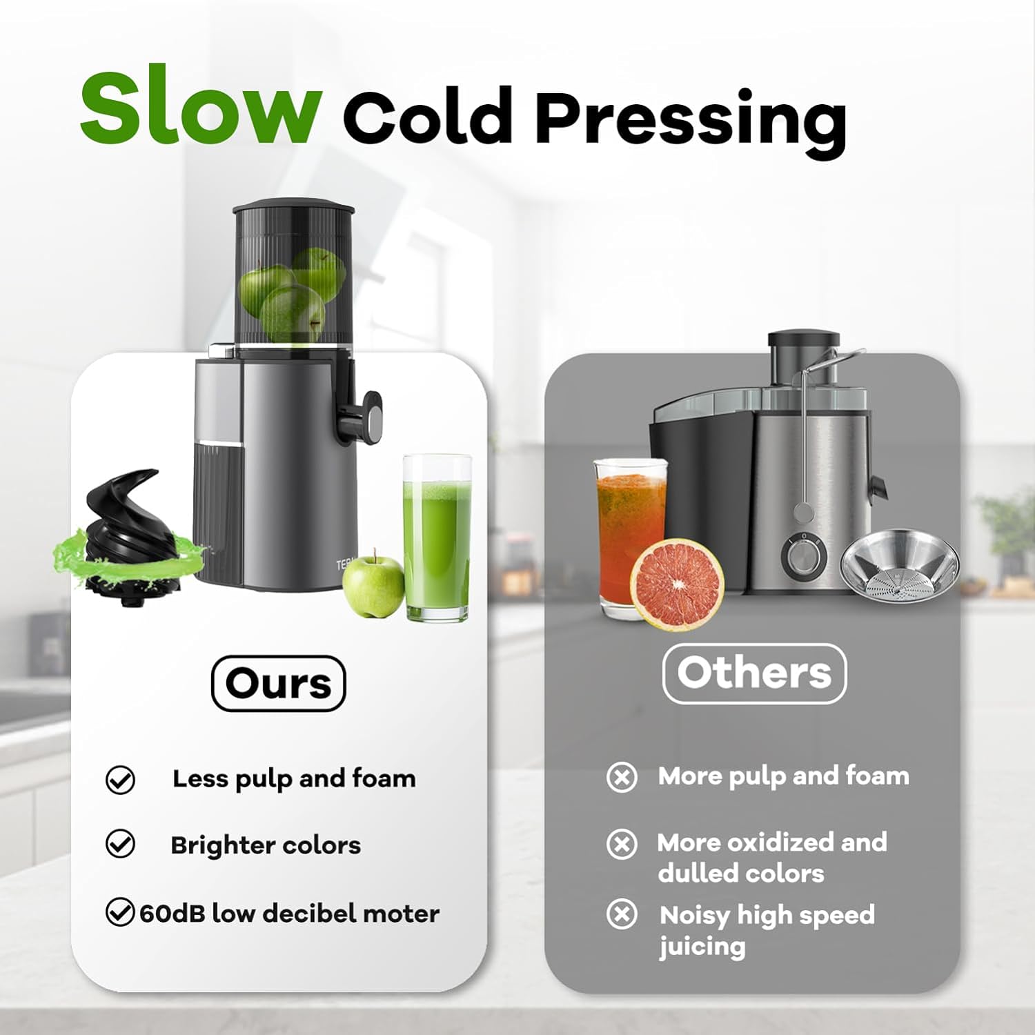 Chewable juicer, main cold juicer with 4.1 inch (104 mm) extra large rotary feed tank