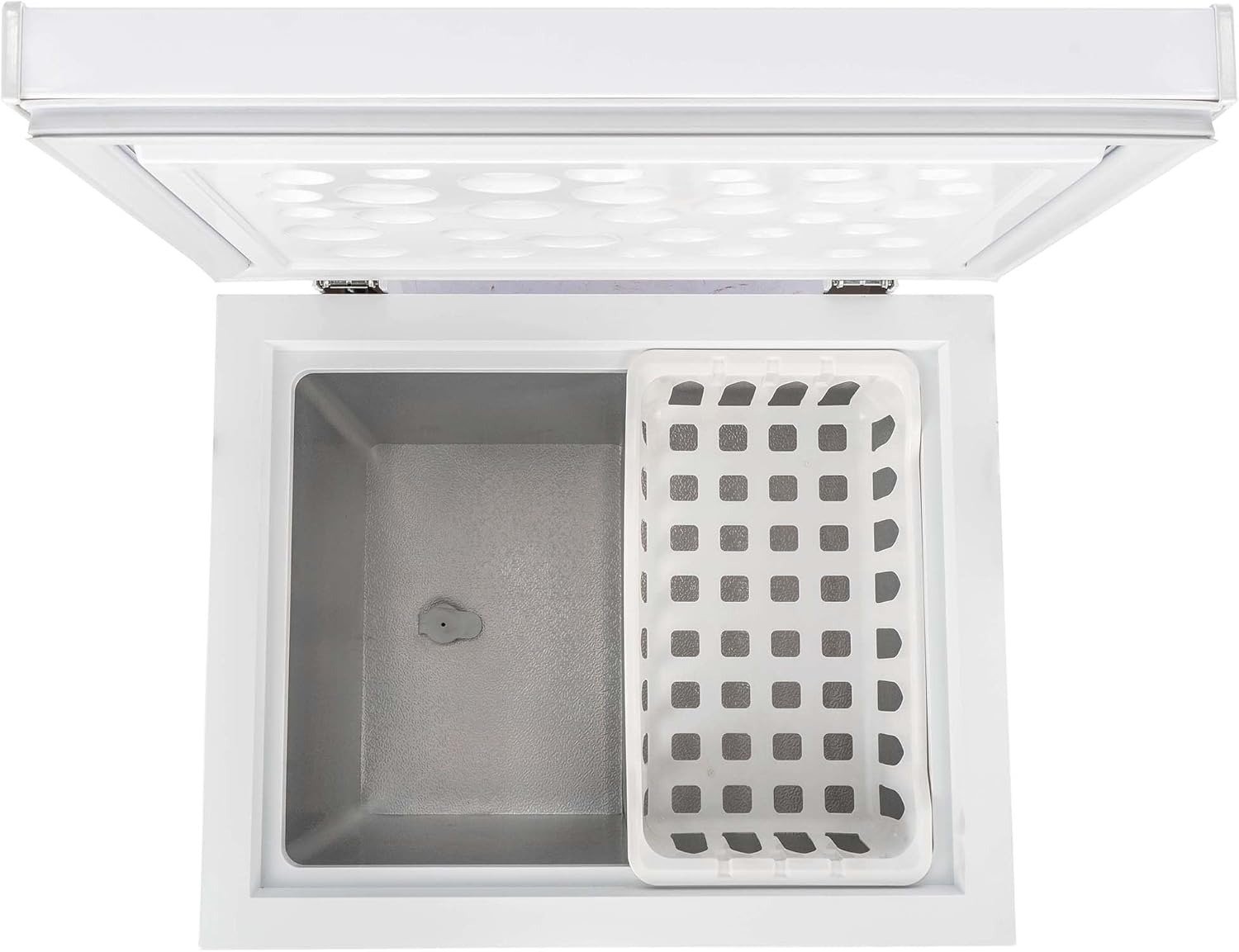 Chest Deep Freezer, 2.0 Cu. Ft. Capacity, Adjustable Thermostat-Removable Vinyl Coated Wire Basket-Easy Defrost Drain- Garage Ready- Pearl White