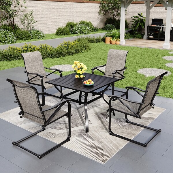 5Pieces Patio Dining Set,Including 1 Steel Frame Table with Umbrella Hole and 4 C spring Patio Chair