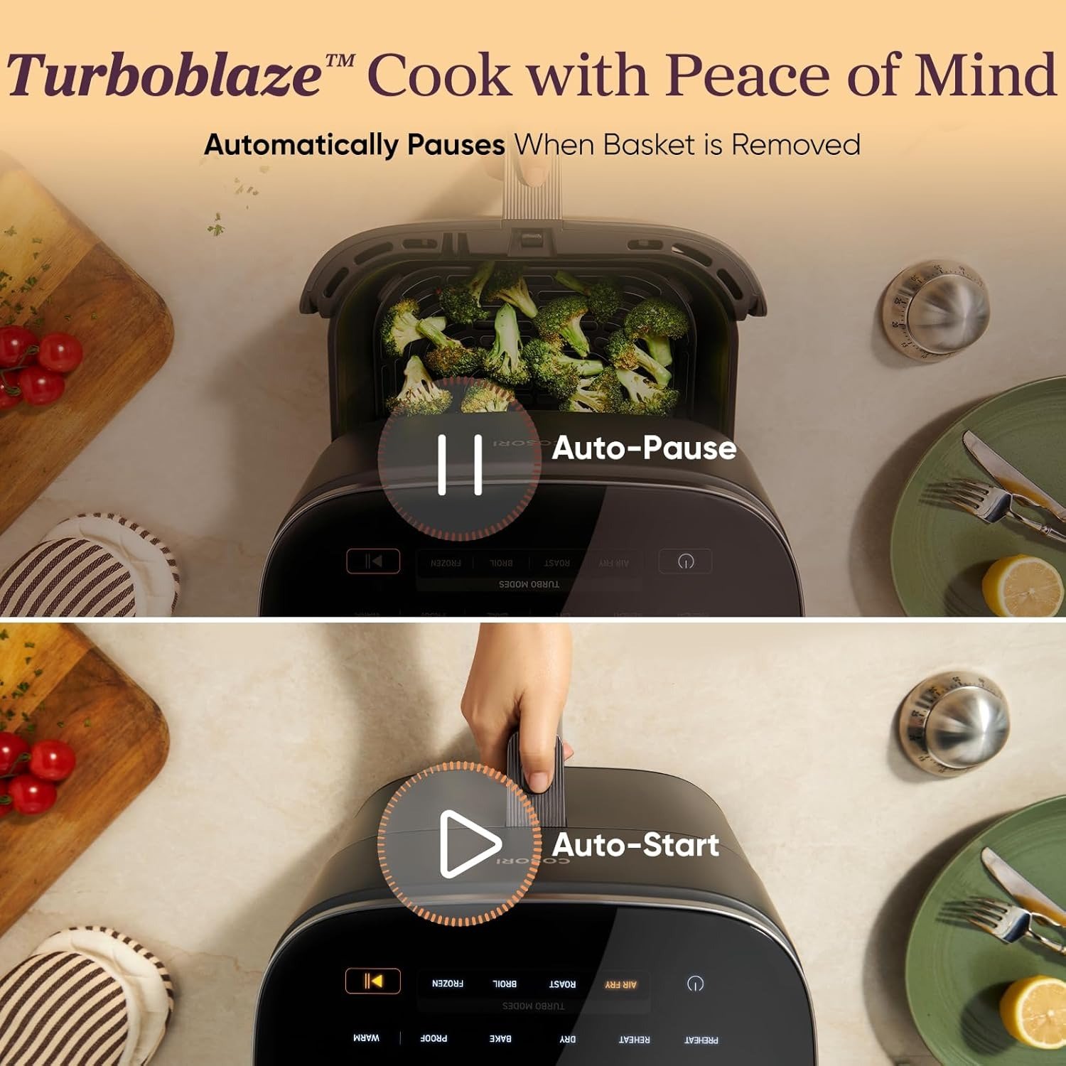 6.0QT Air Fryer 10-in-1, 5-Speed Airflow, 90-450°F Temp Control, Quiet Operation
