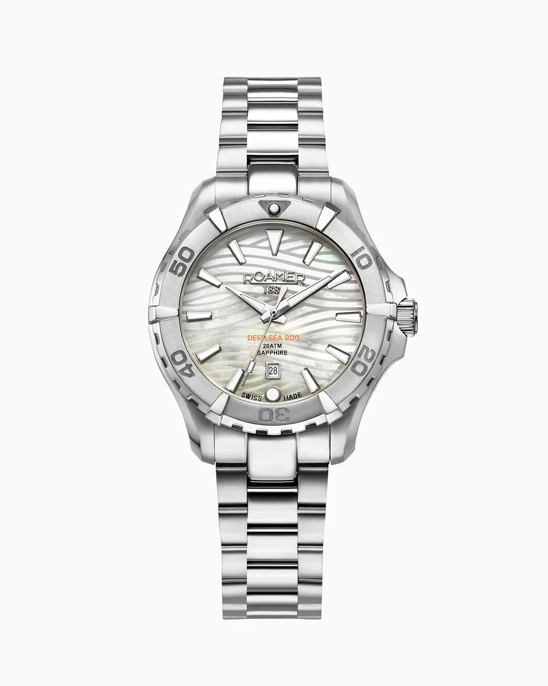 Deep Sea 200 Ladies 34mm Quartz Three-Hand Date White Dial Silver Bracelet Sapphire glass Stainless Steel swiss watch