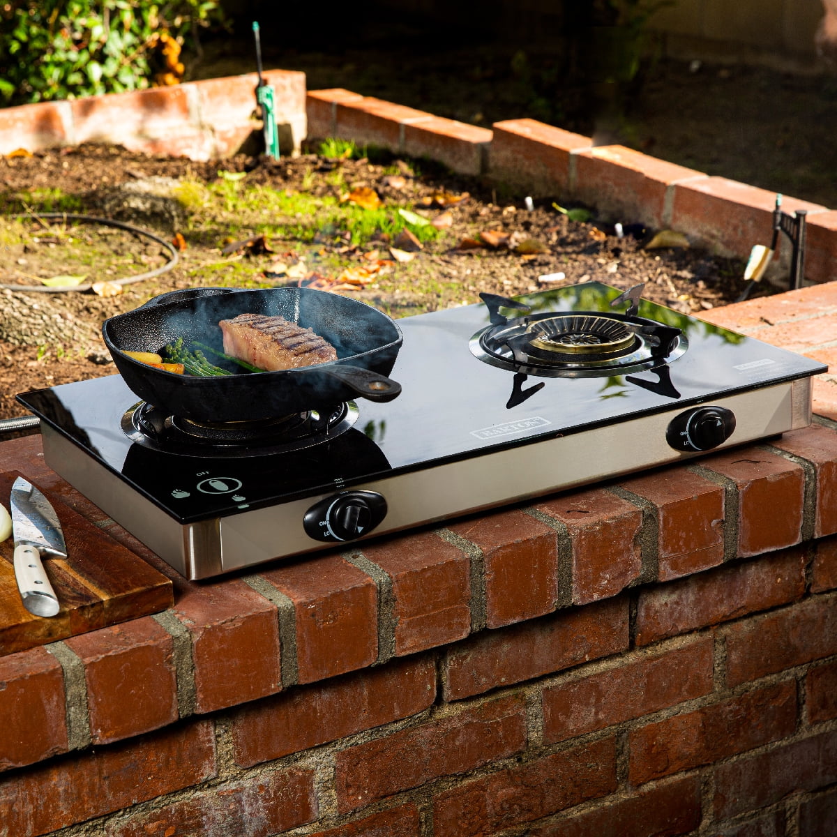 XtremepowerUS Dual Burner Stove Ignition LPG, Regulator Propane Stove