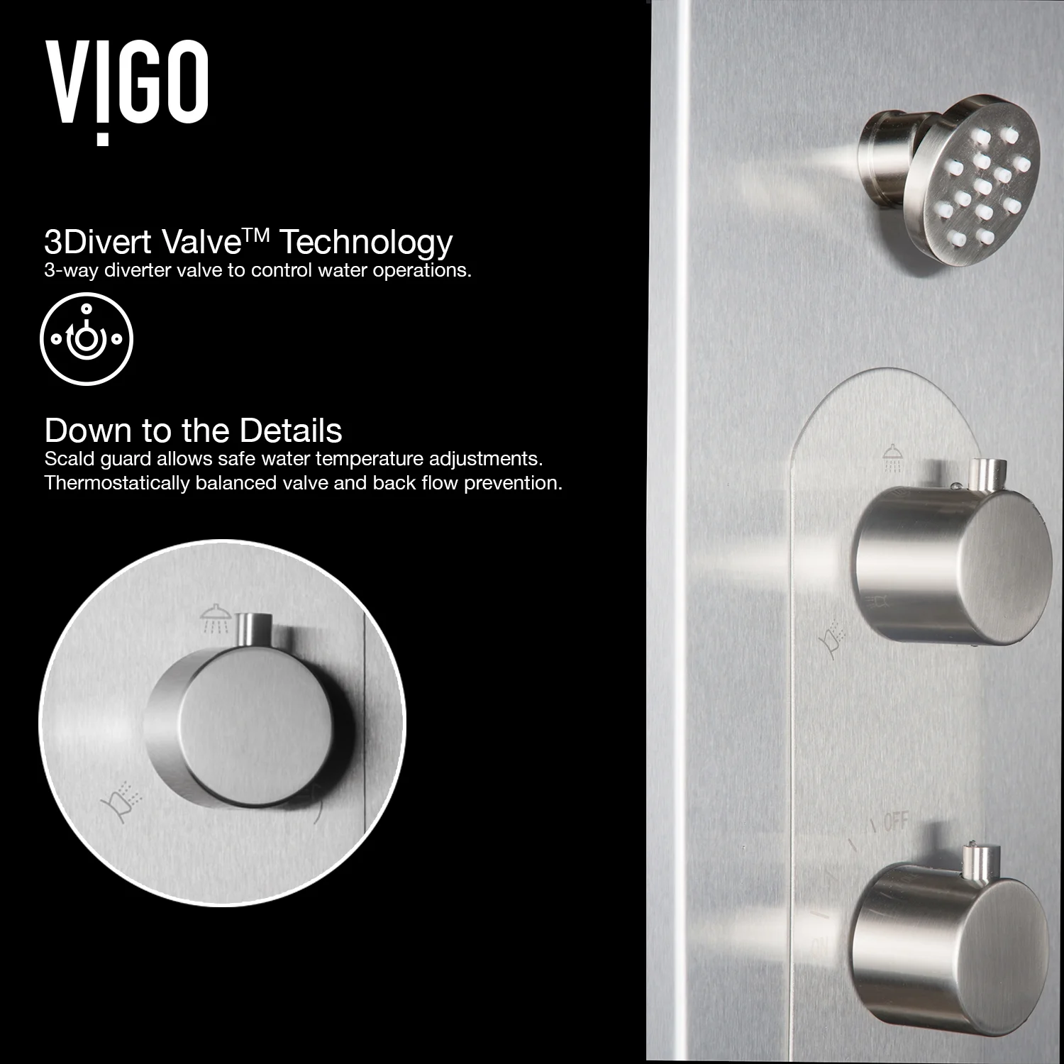 VIGO Dilana 67 in. H x 6 in. W 6-Jet Shower Panel System with Adjustable Round Head and Hand Shower Wand in Stainless Steel