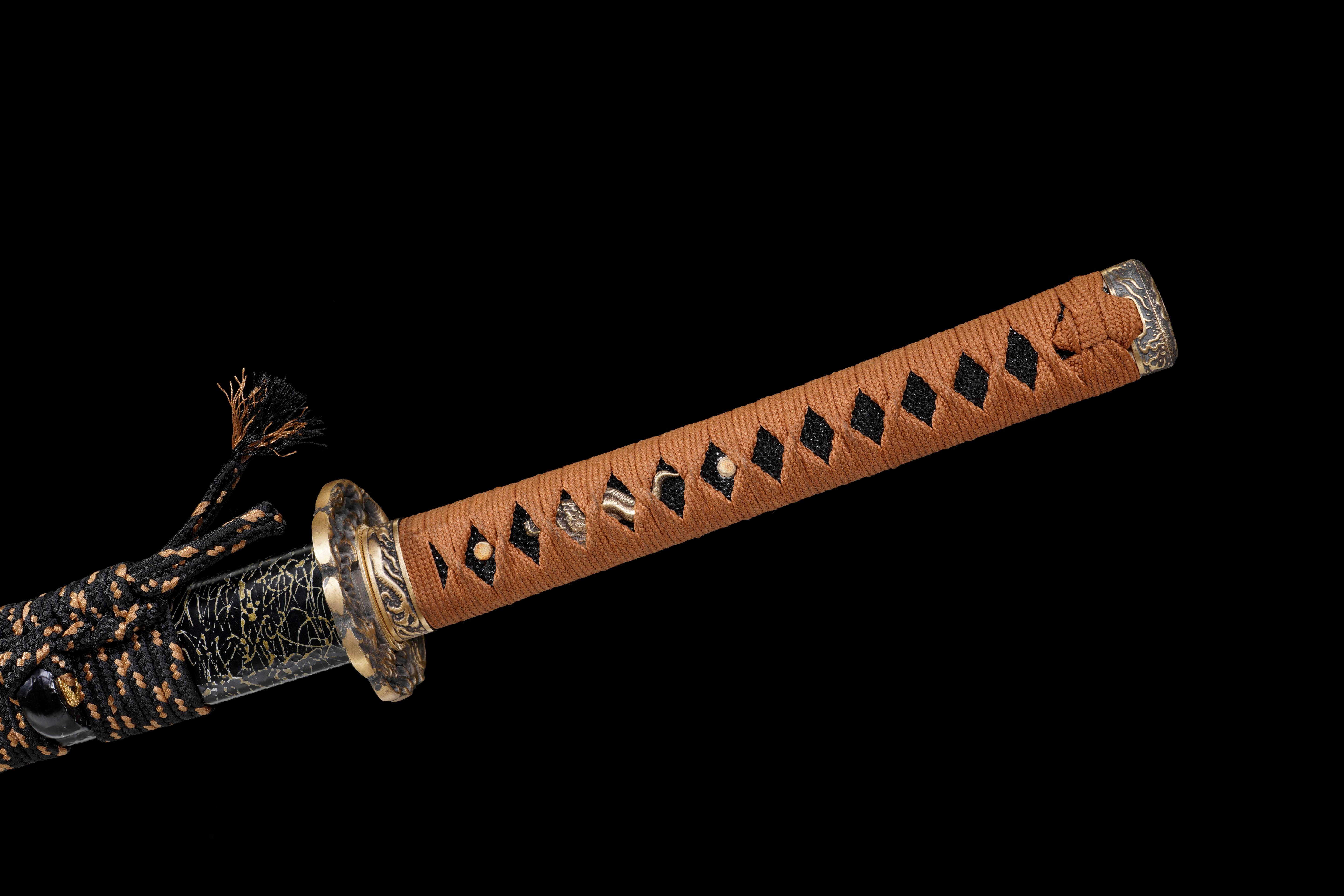 Handmade Katana Damascus Steel Night Rain Golden Dragon Full Tang