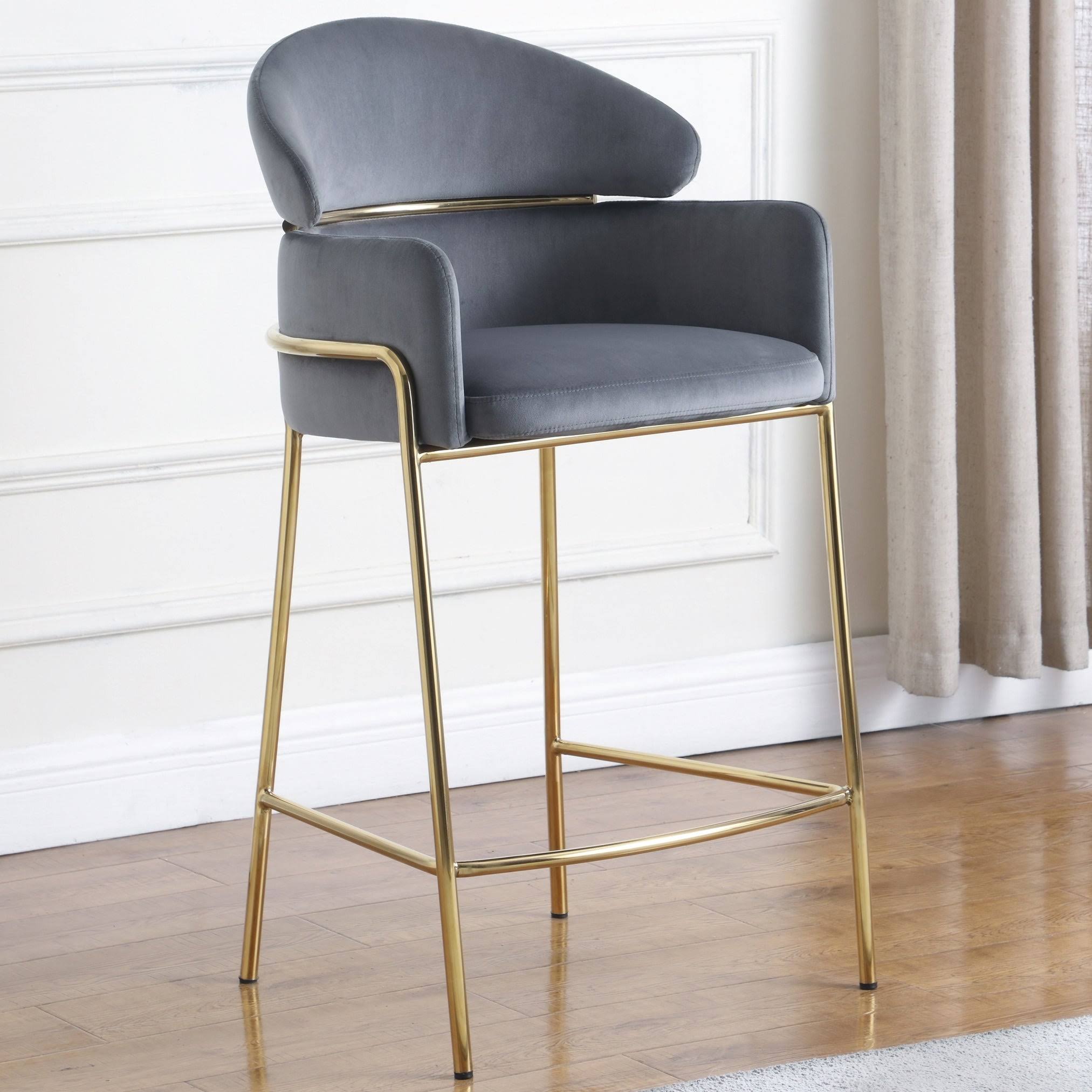 Modern Design Gold and Grey Velvet Counter Height Stool - Single - Grey/ Gold