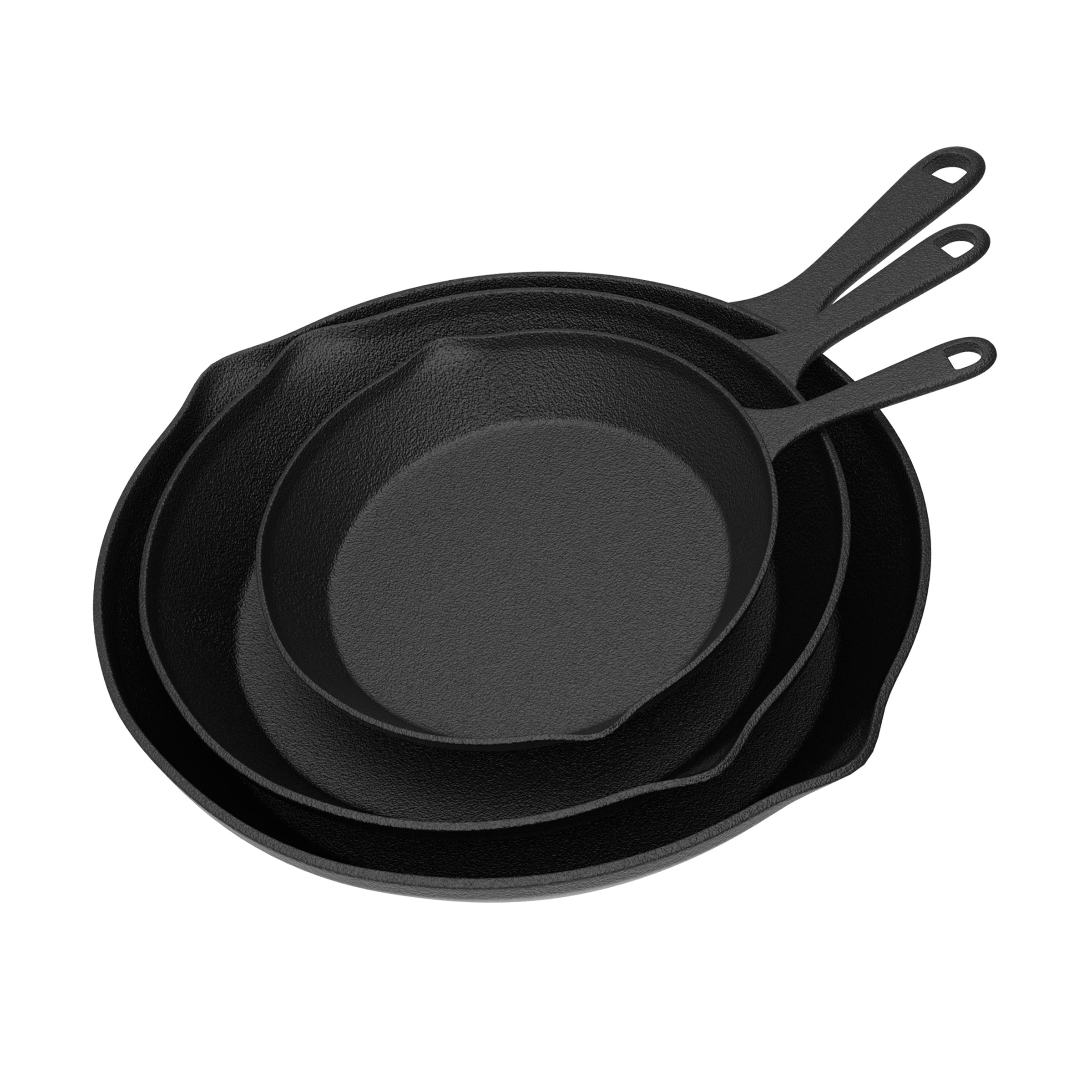 Frying Pans-Set of 3 Cast Iron Pre-Seasoned Nonstick Skillets in 10″, 8″, 6″ by Home-Complete