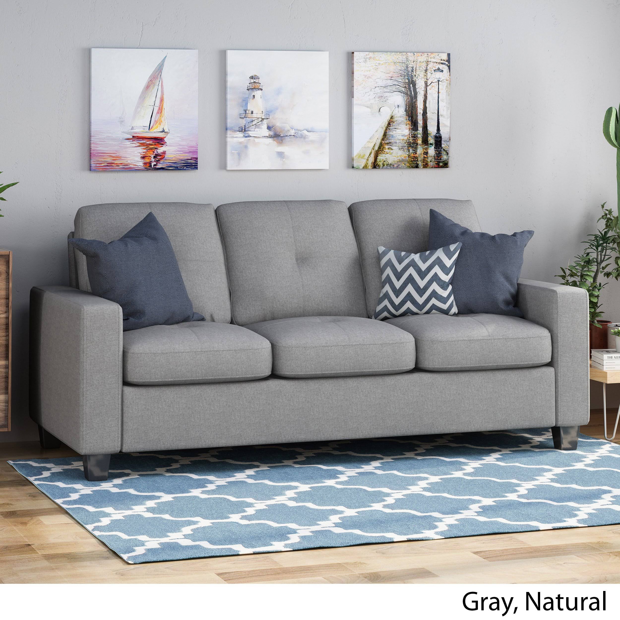 Viviana Three Seater Sofa with Wood Legs, Beige and Natural Finish