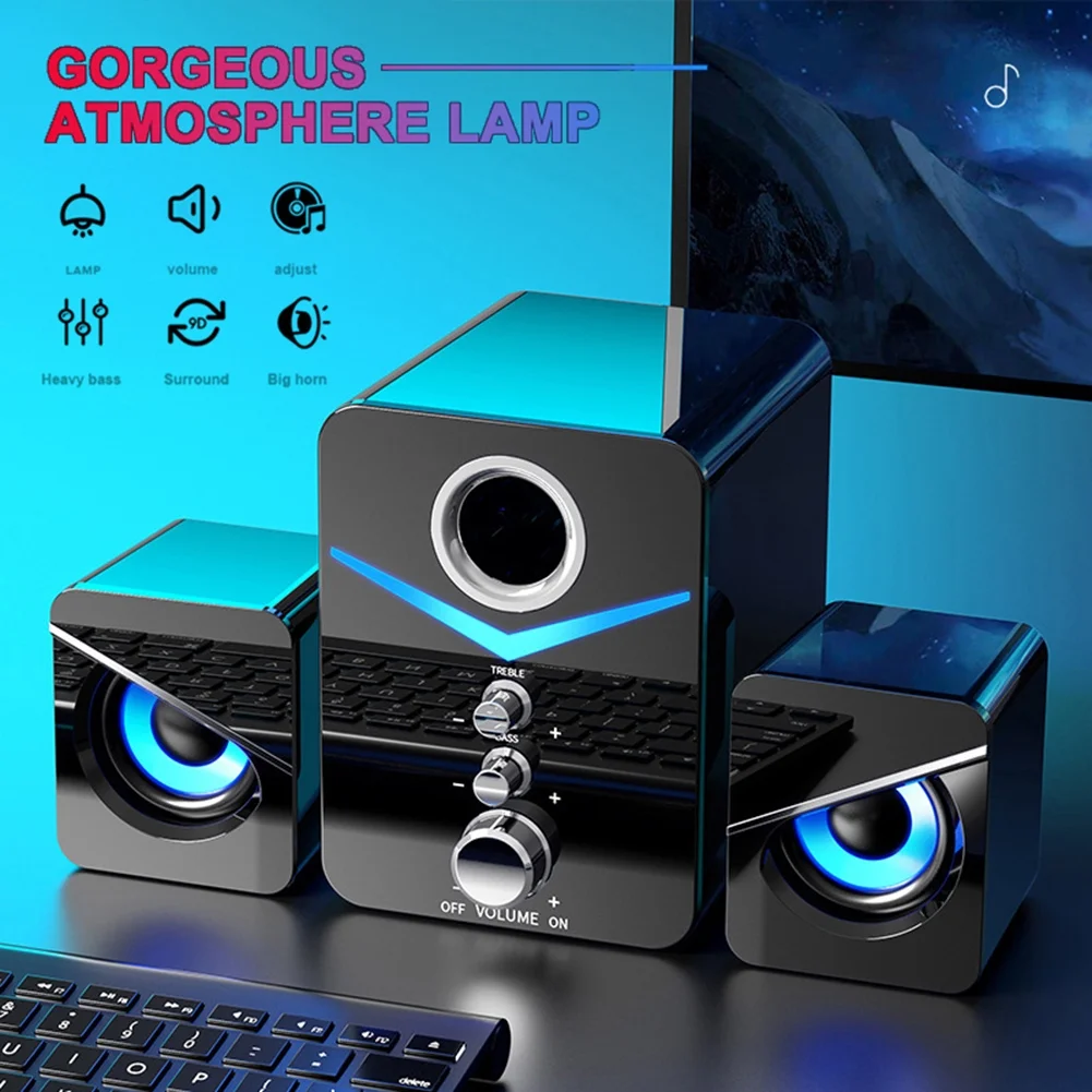 Loiyu Computer Speaker Set with Subwoofer, USB-Powered 2.1 Mini Multimedia Speakers System, 3.5mm Aux Input Stereo Bass Wired Desktop Speakers for PC Laptop Tablets Phone, Set of 3, Black