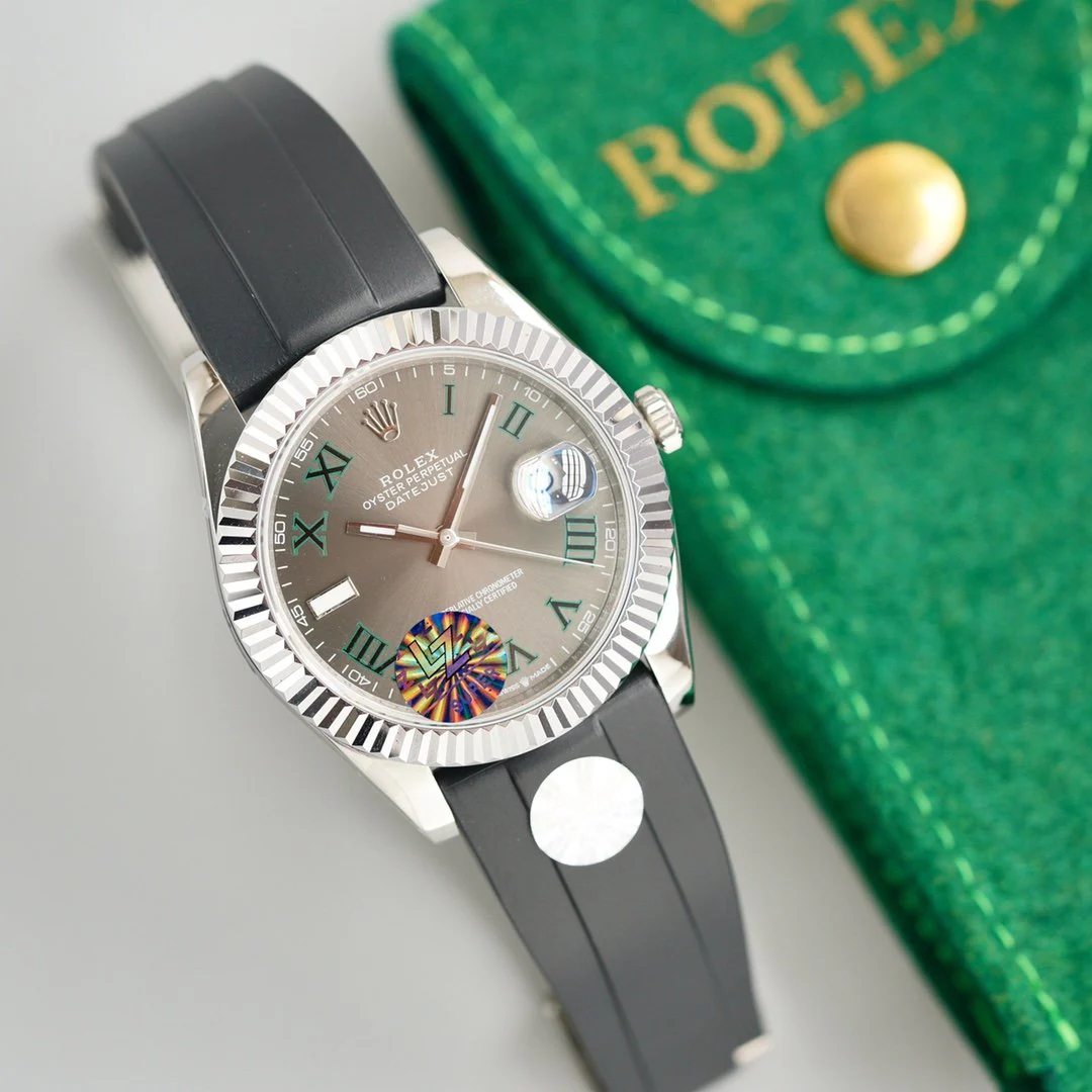 DATEJUST II 41MM STAINLESS STEEL CASE WIMBLEDON DIAL RUBBER STRAP