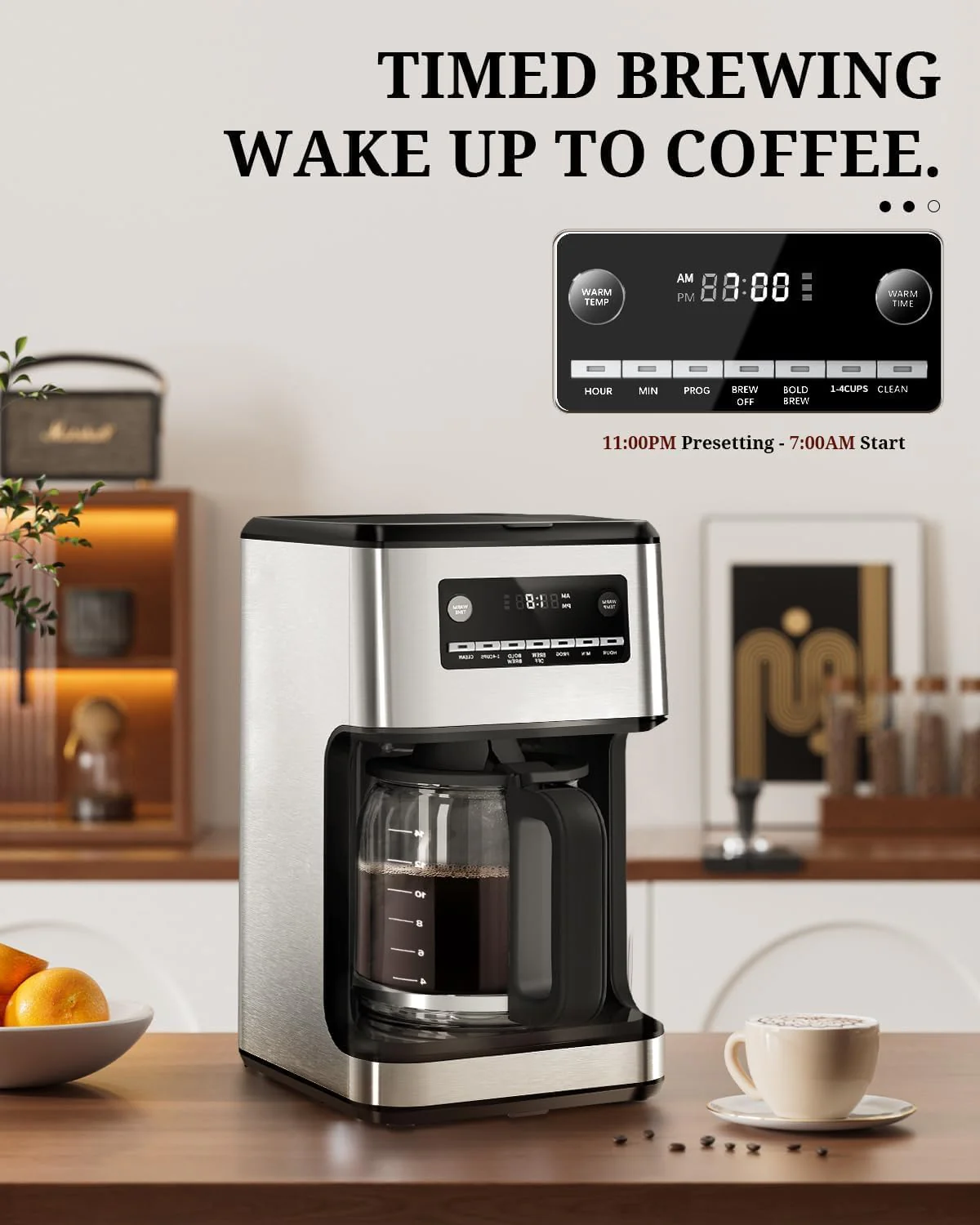 Kismile Coffee Maker,  Programmable Drip Coffee Makers ,Timer, Self-cleaning,Stainless Steel