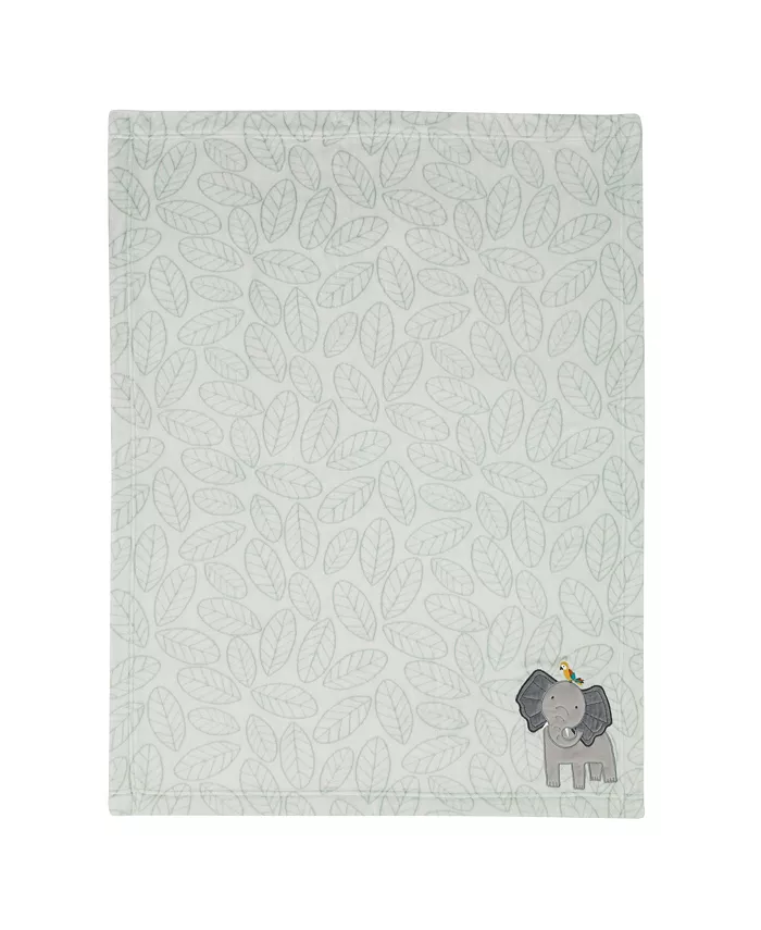 Lambs and Ivy Jungle Friends Appliqued Fleece Nursery Baby Blanket - Elephant