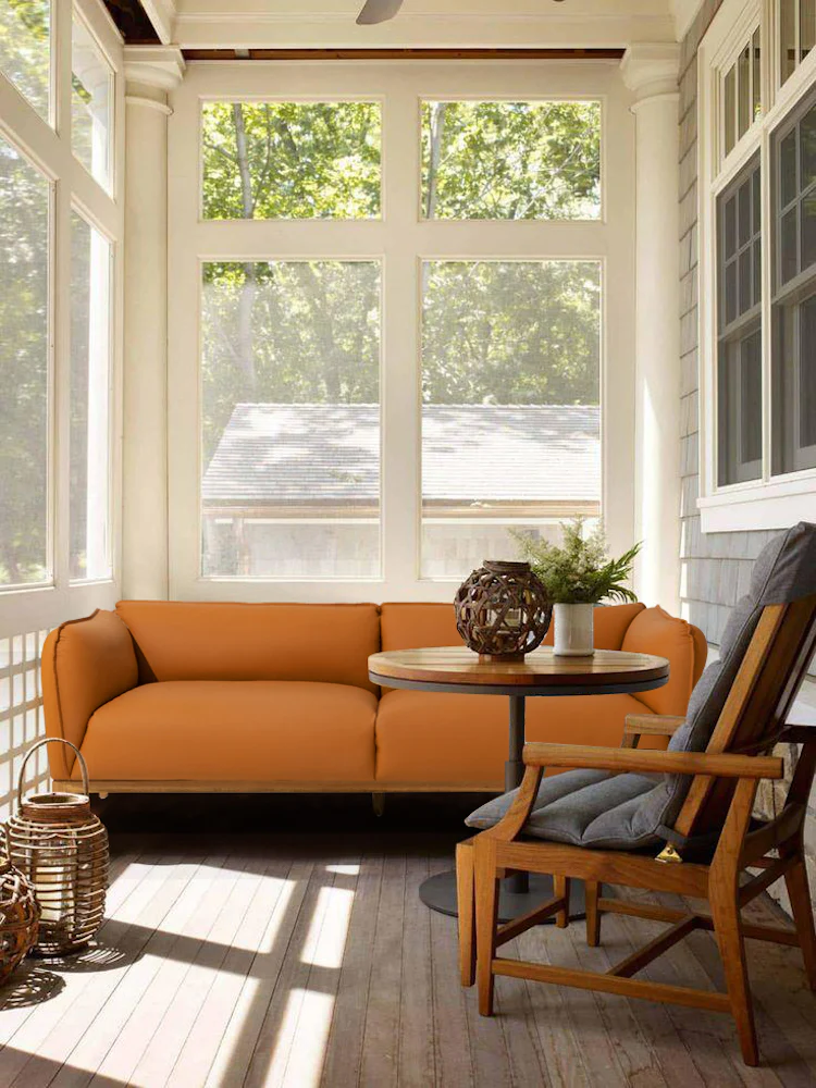 CH103 - Classic H Deco Italian Fine Leather, Golden Brown, Ivory Sofa