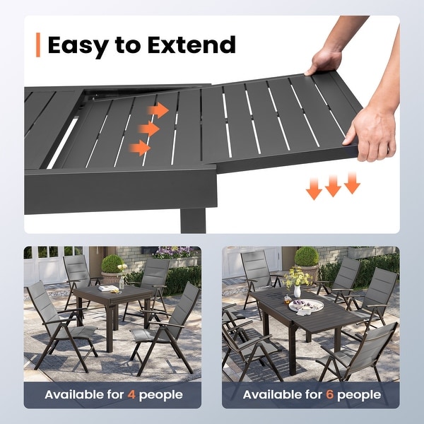 3/5/7 Pieces Patio Dining Set,Aluminum Expandable Table,Folding Padded Adjustable Chair