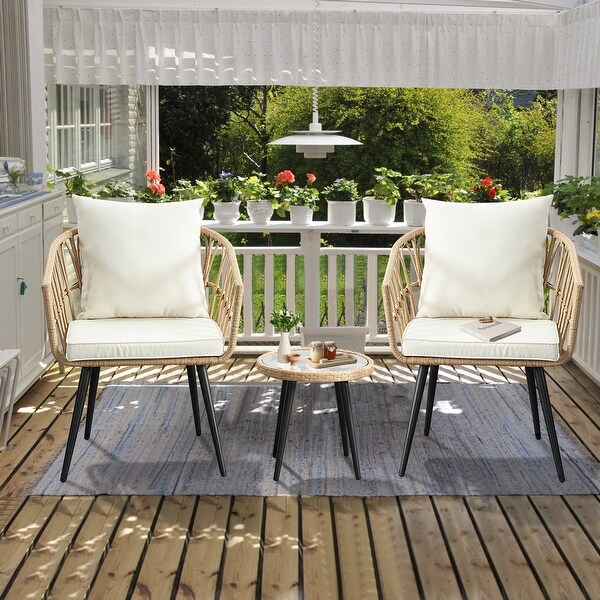 Beige 3 Pieces Rattan Wicker Patio Conversation SetClearance
